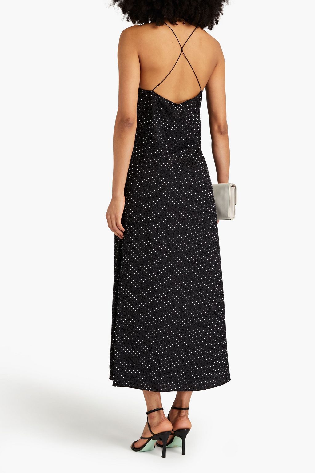 HALSTON Sara polka-dot crepe de chine slip dress