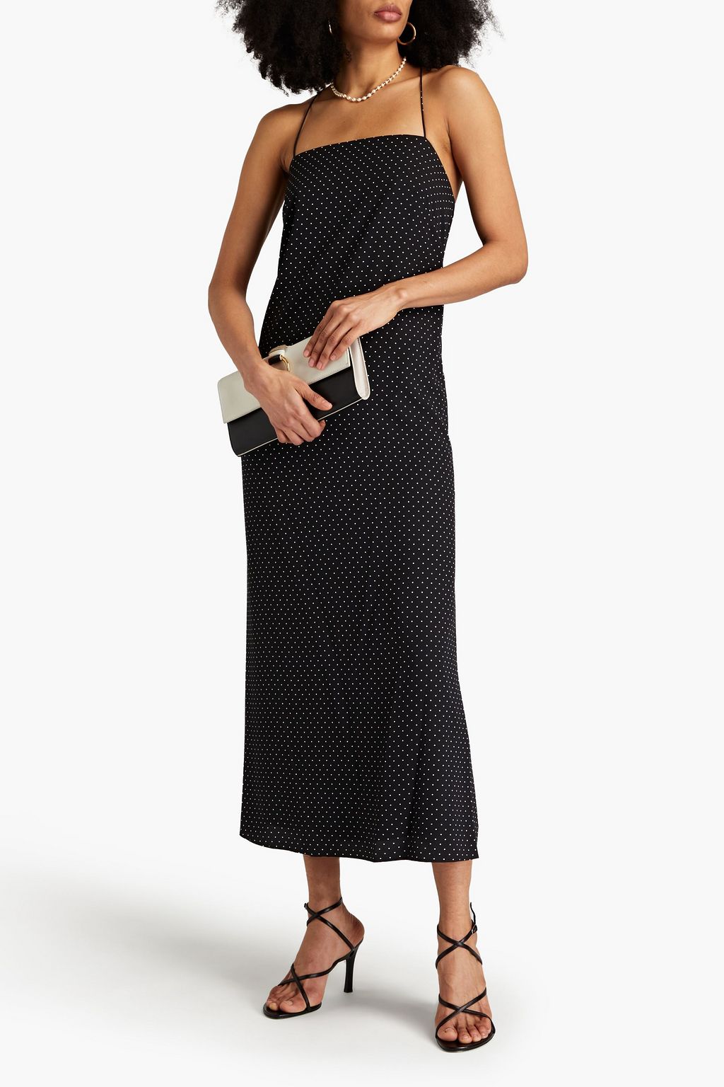 HALSTON Sara polka-dot crepe de chine slip dress