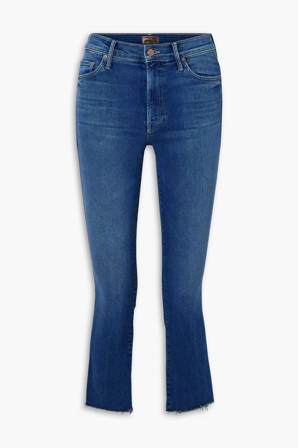 Mother The Insider High Rise Crop Step Fray Bootcut Jeans In French Electro