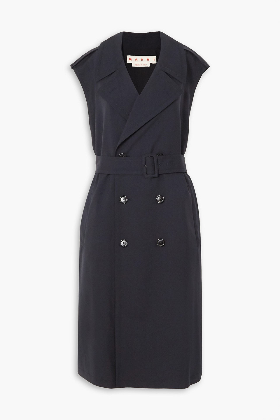 Marni Belted Double-breasted Wool-gabardine Trench Coat In Navy