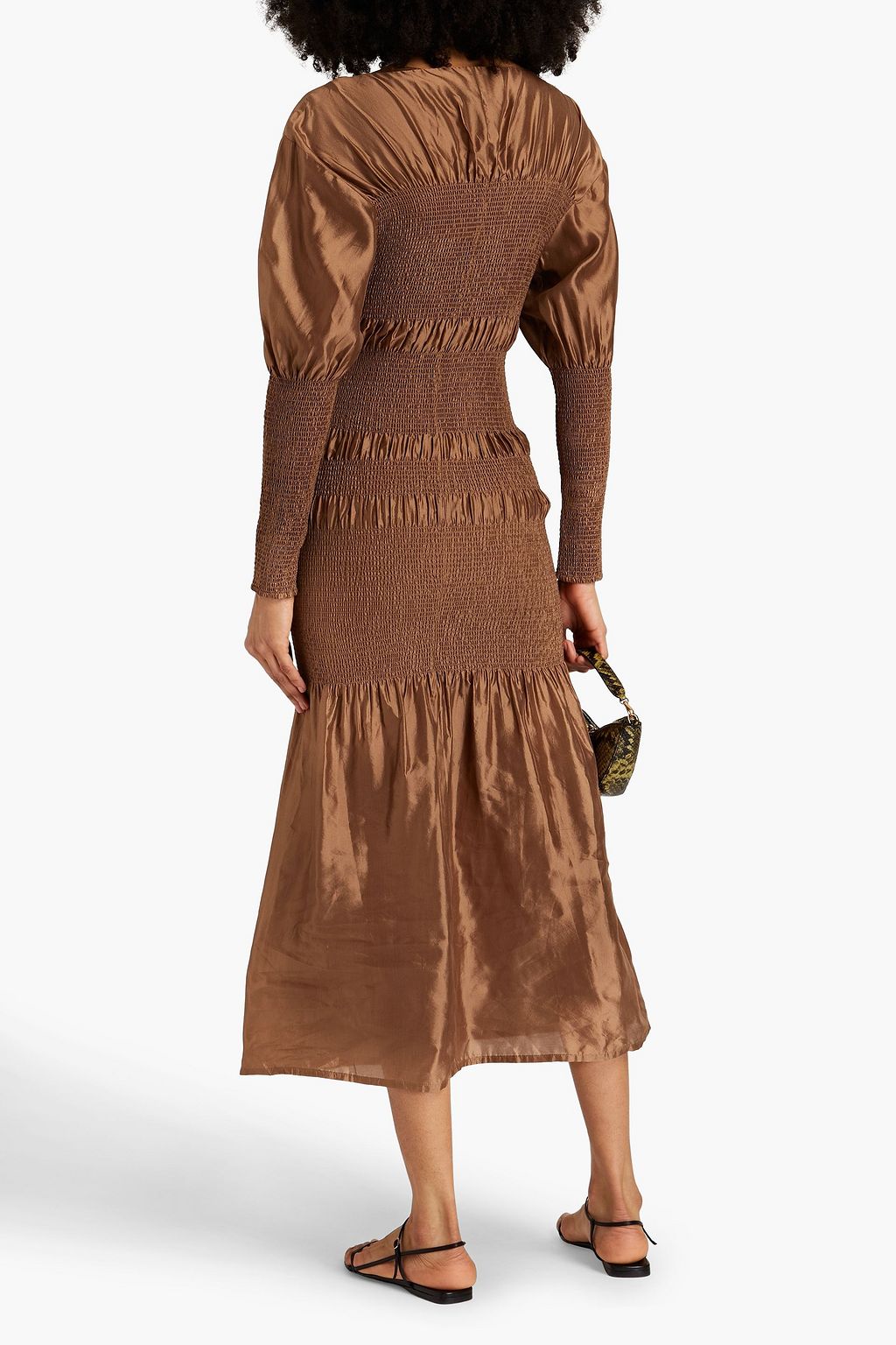 ARLENE YELLOW LONG SLEEVED CUT OUT SILK TAFFETA MIDI DRESS main image 1