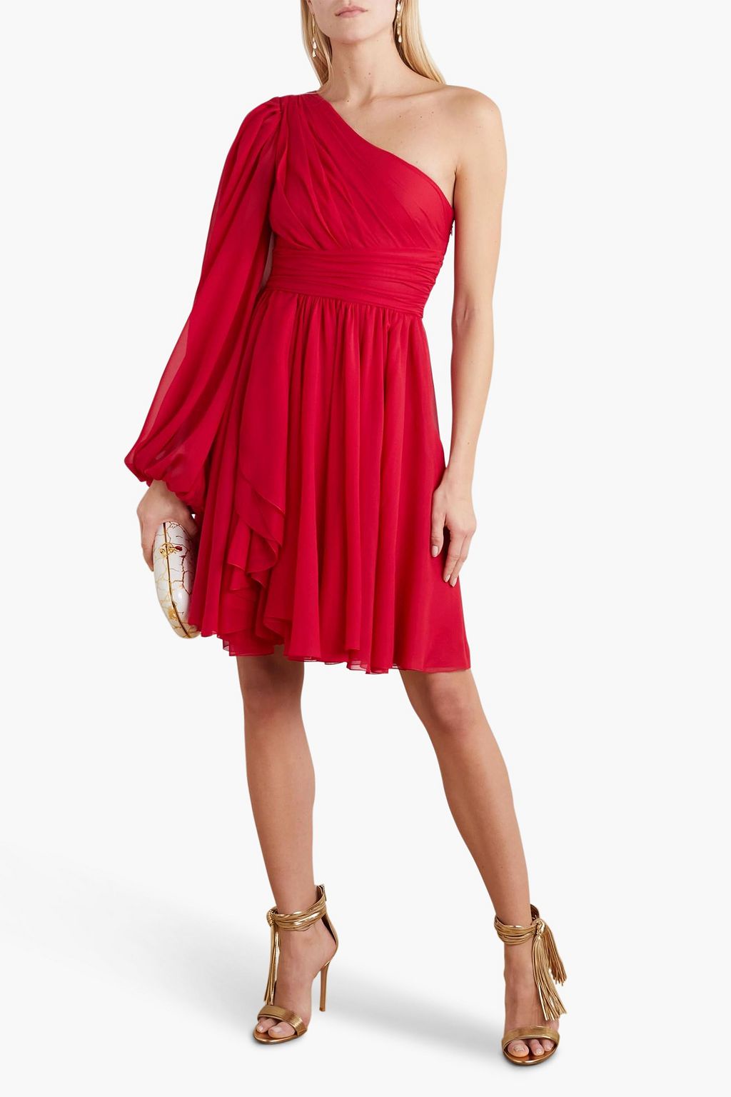 GIAMBATTISTA VALLI One-sleeve draped silk-georgette dress