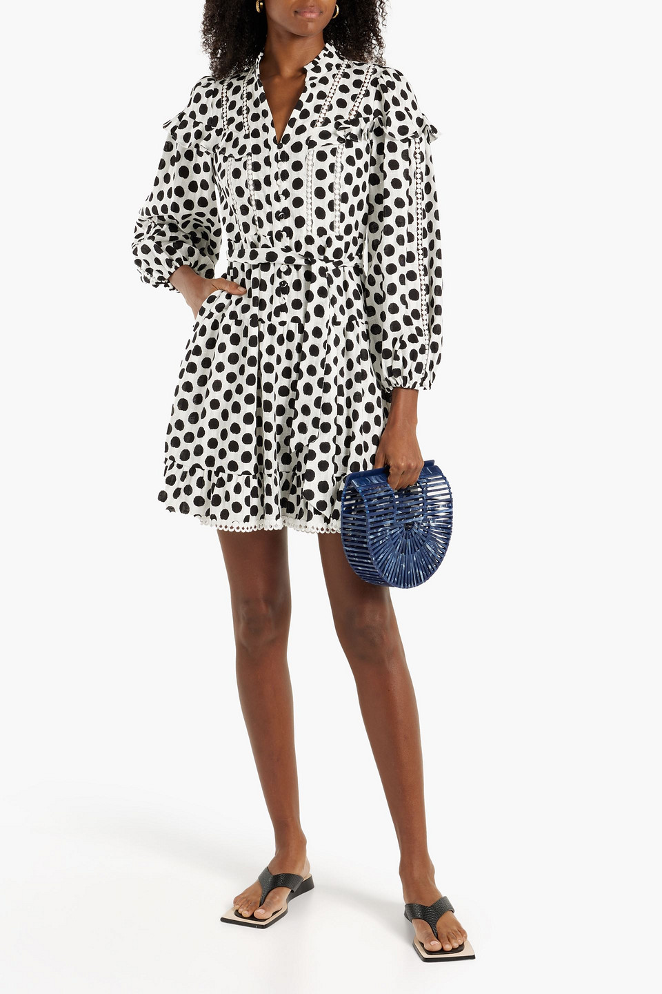 Shop Diane Von Furstenberg Chicago Ruffled Polka-dot Cotton-jacquard Mini Dress In Ivory