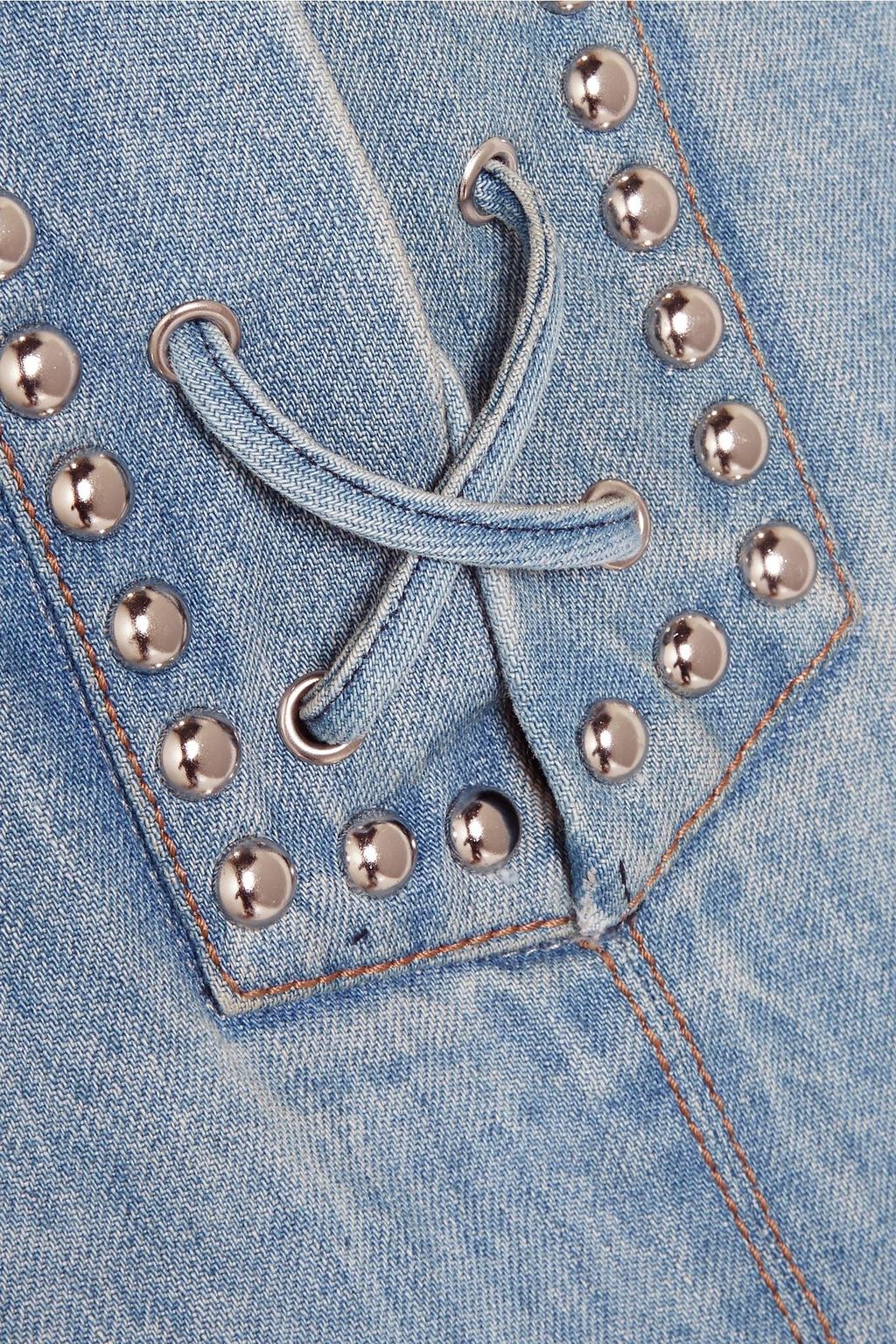 MIU MIU Midirock aus Denim mit Schnürung und Nieten