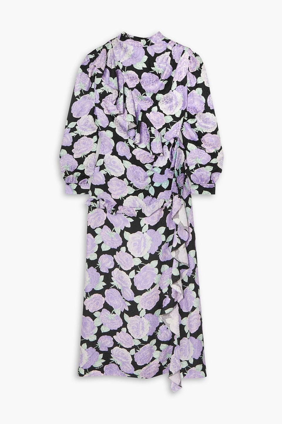 Miu Miu Crystal-embellished Ruffled Floral-print Silk-jacquard Maxi Dress In Lilac