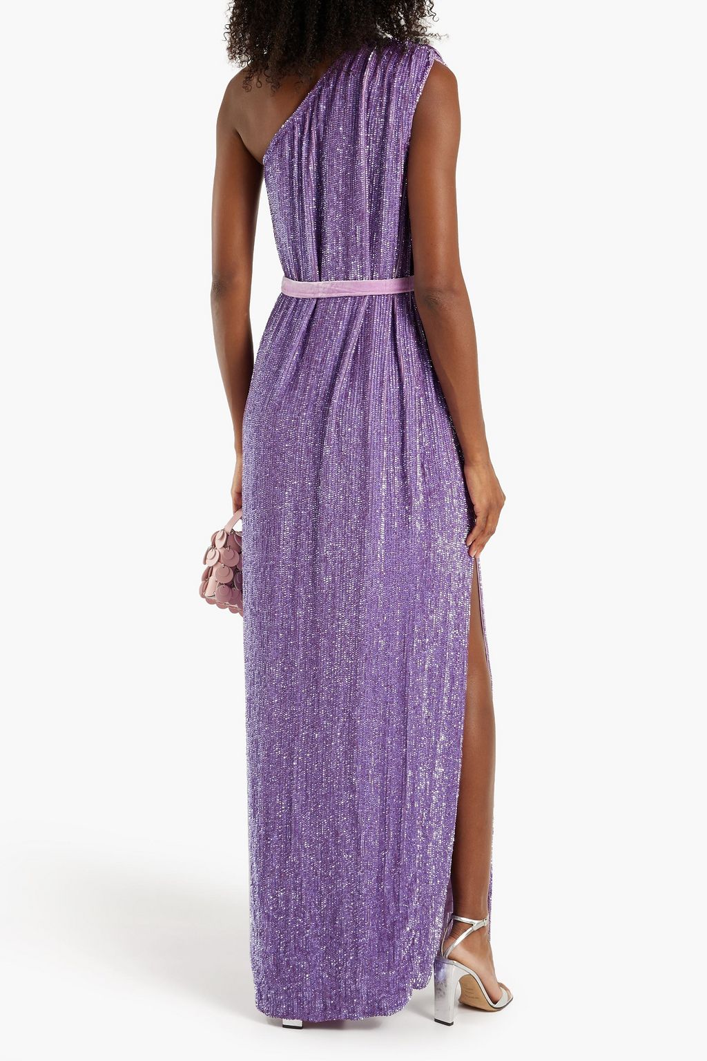 RETROFÊTE Vivien one-shoulder sequined chiffon maxi dress