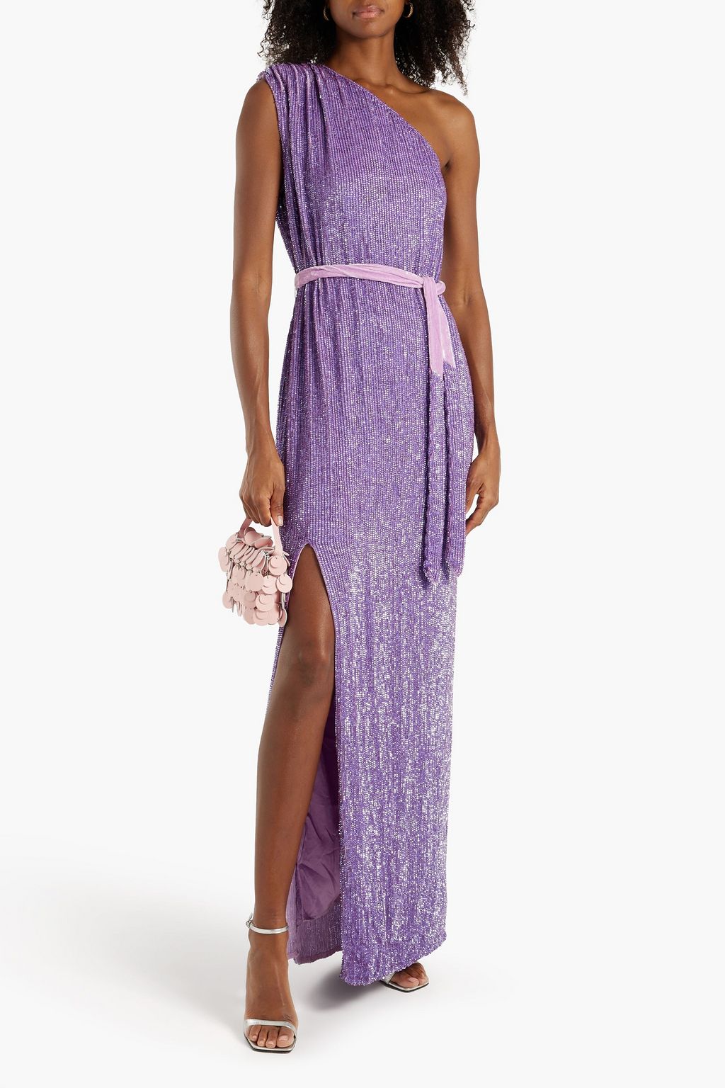RETROFÊTE Vivien one-shoulder sequined chiffon maxi dress