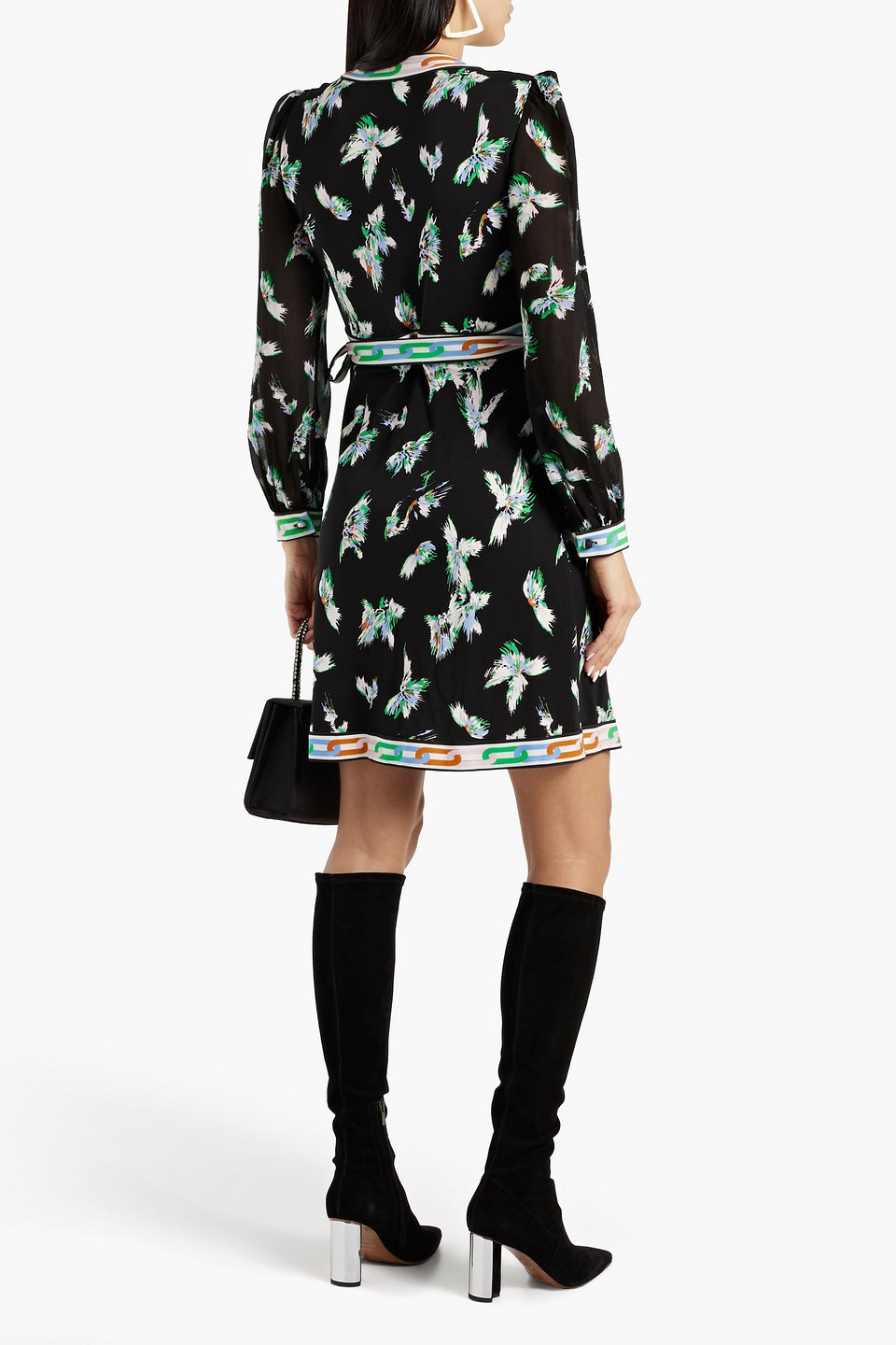 Shop Diane Von Furstenberg Gala Printed Jersey Mini Wrap Dress In Bright Green