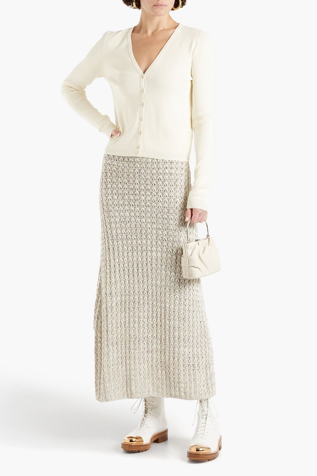 BROCK COLLECTION Open-knit linen and cotton-blend midi skirt