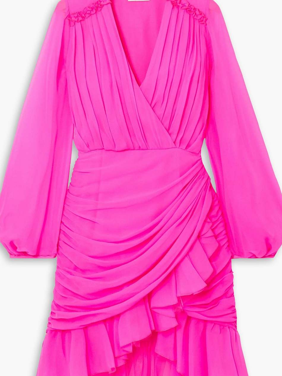 wrap-effect ruffled silk-georgette mini dress