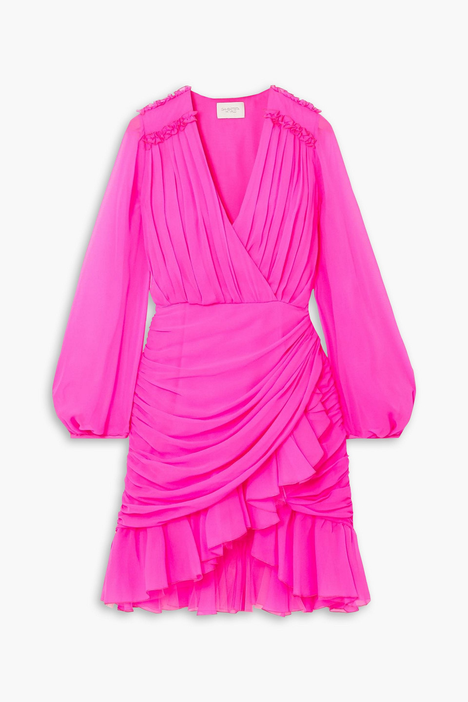 Giambattista Valli Wrap-effect Ruffled Silk-georgette Mini Dress In Bright Pink