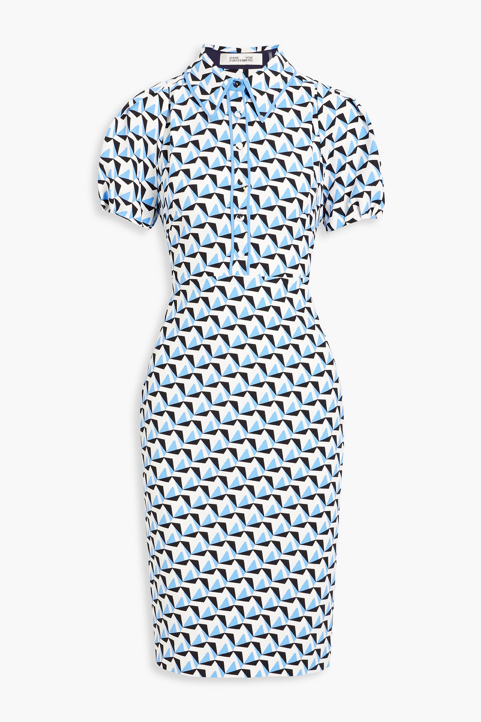 Diane Von Furstenberg New Elly Printed Cady Dress In Light Blue