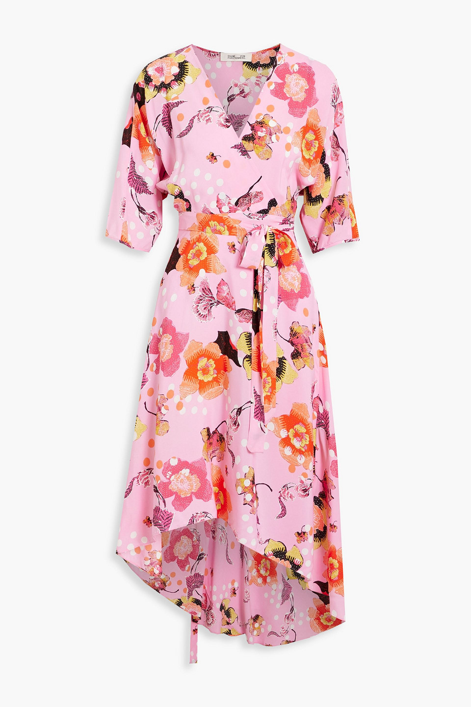 Diane Von Furstenberg Eloise Asymmetric Floral-print Crepe Wrap Dress In Pink