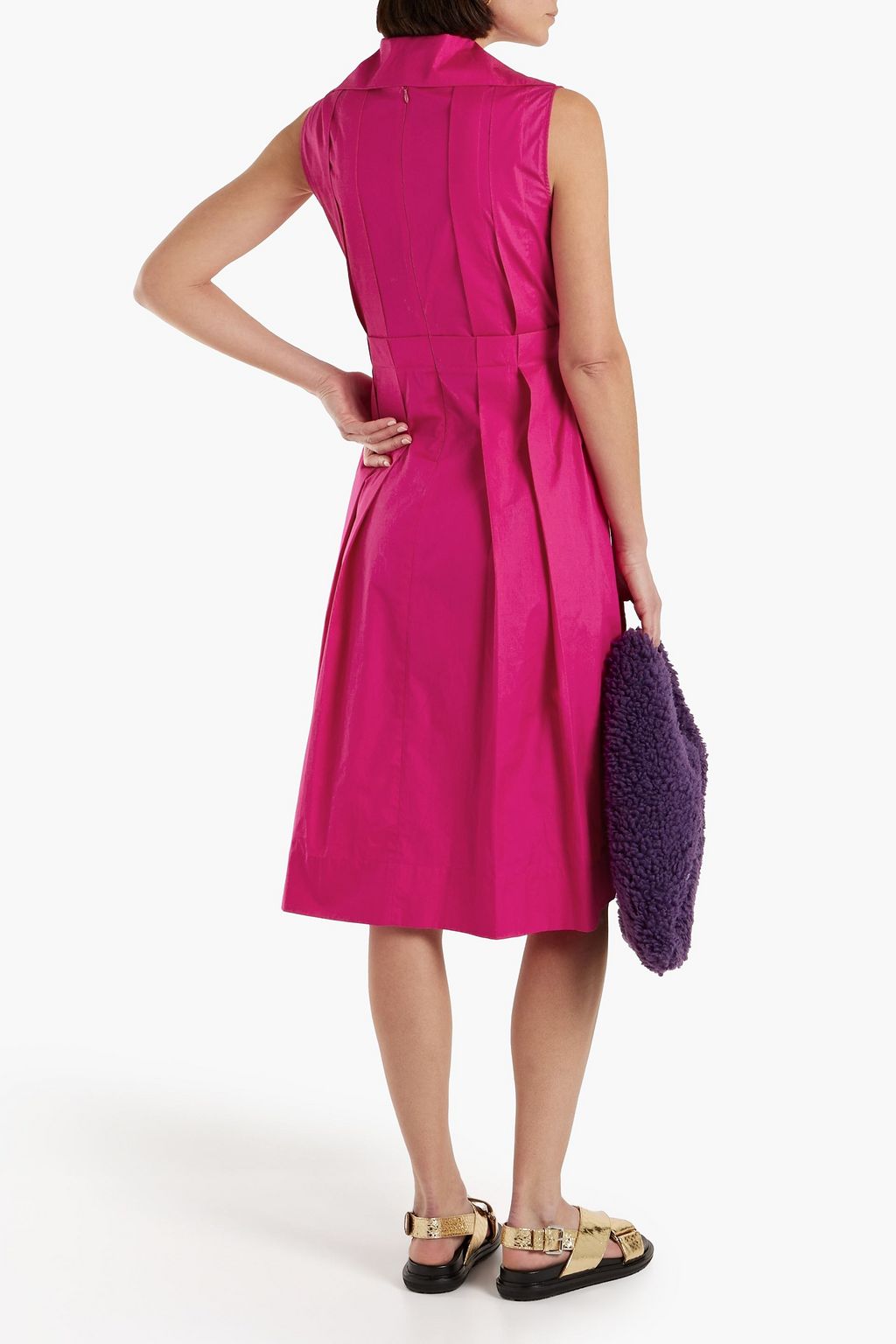 MARNI Pleated cotton-poplin midi dress