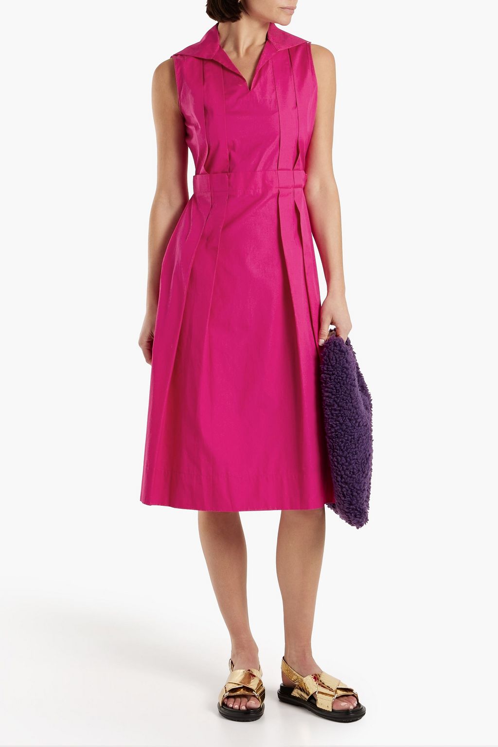 MARNI Pleated cotton-poplin midi dress | THE OUTNET