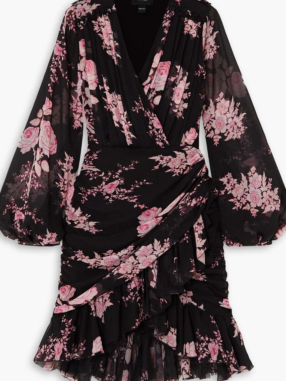 wrap-effect ruffled floral-print silk-georgette mini dress