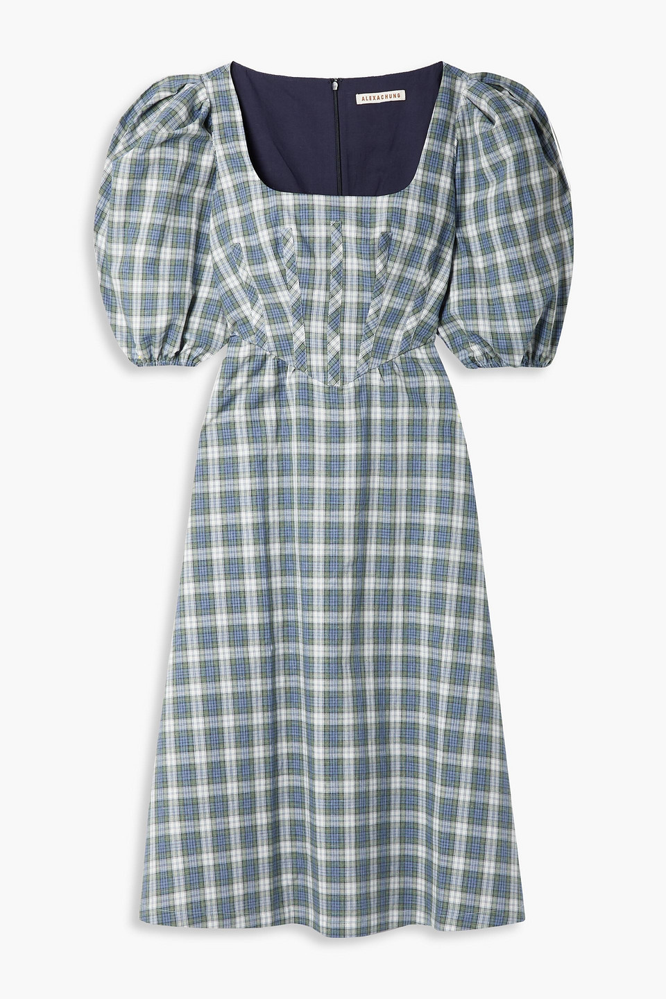 Checked cotton and linen-blend dress