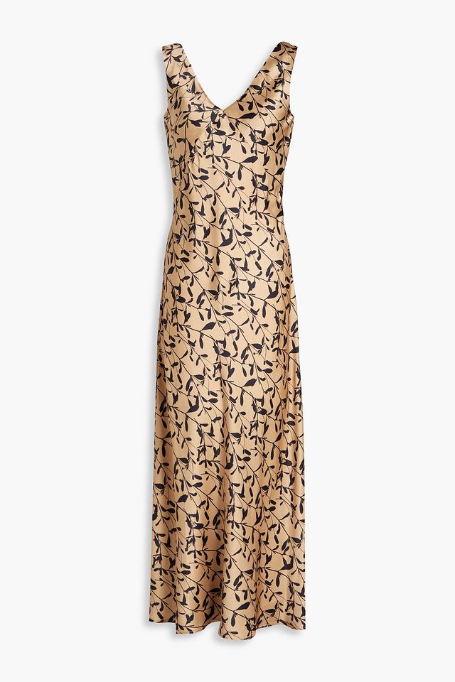 Bordeaux printed silk-satin maxi dress