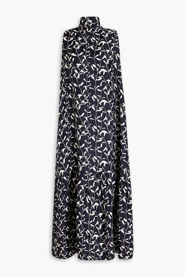 Oslo printed silk-twill midi turtleneck dress