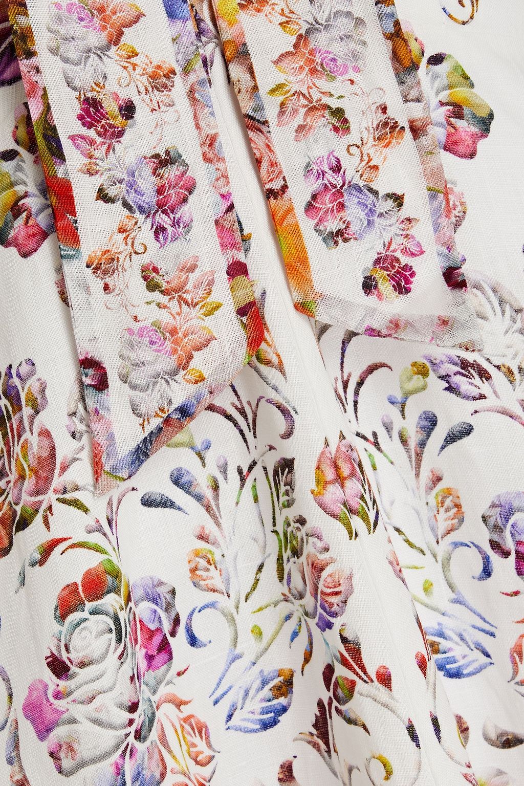 ZIMMERMANN Pussy-bow floral-print linen midi dress