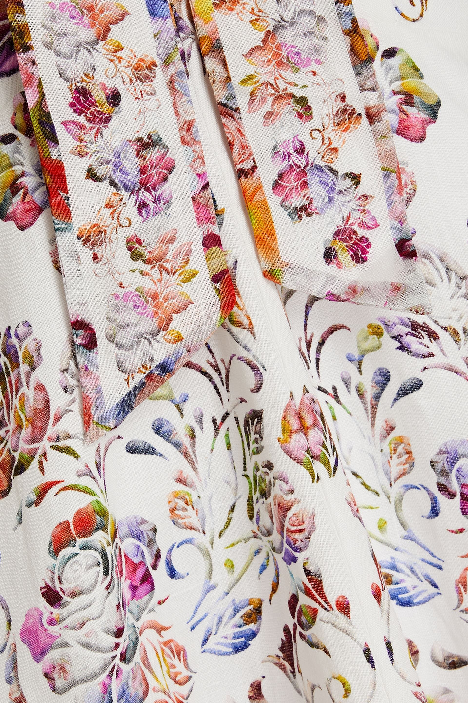 Zimmermann Gathered Floral-print Linen Mini Dress In Multicolor