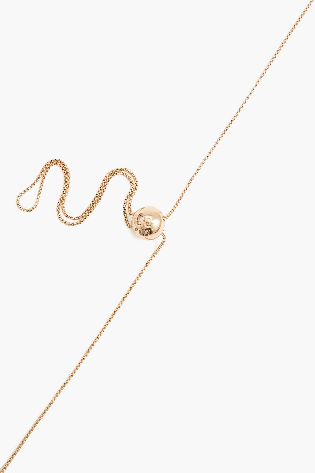 TORY BURCH Gold-tone, leather and bead necklace
