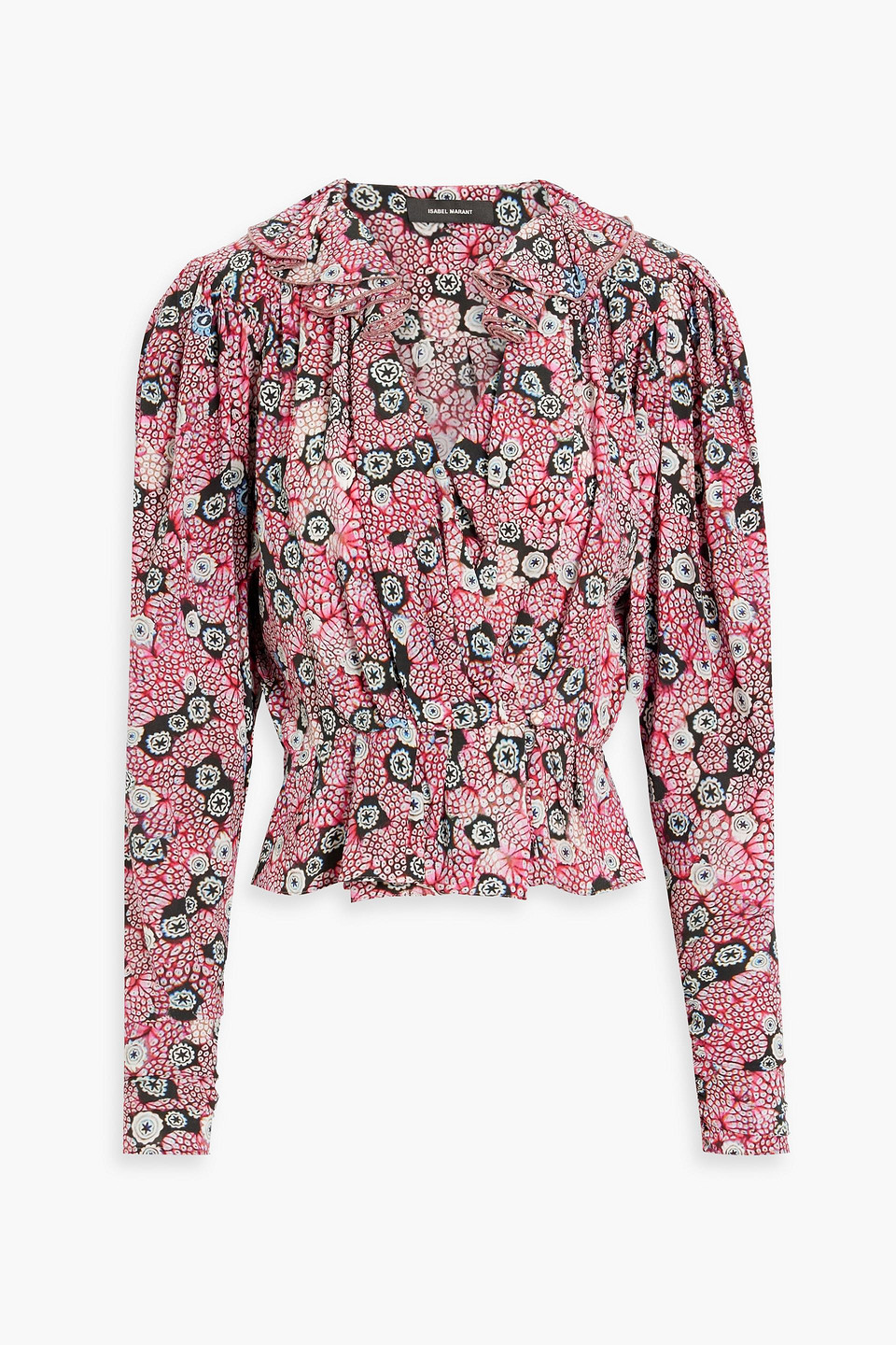 Isabel Marant Ruffled Printed Silk-blend Crepe Blouse In Pink