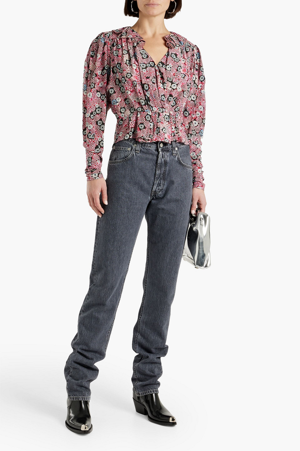 ISABEL MARANT RUFFLED PRINTED SILK-BLEND CREPE BLOUSE