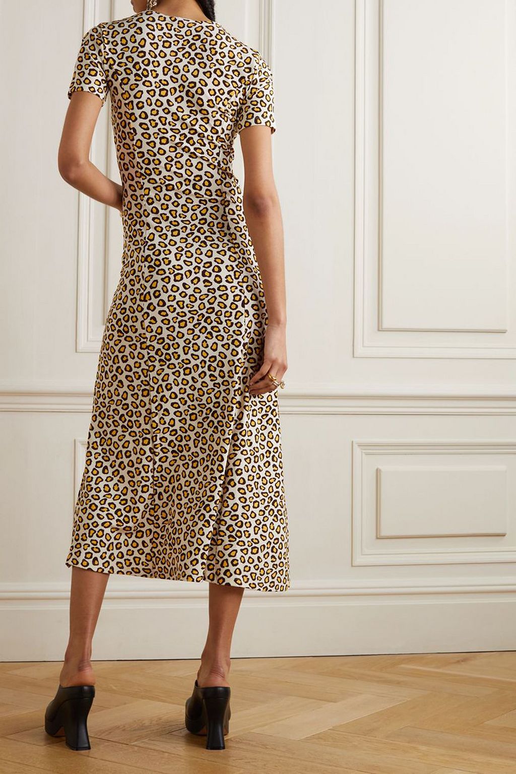 RABANNE Ruched leopard-print jersey midi dress