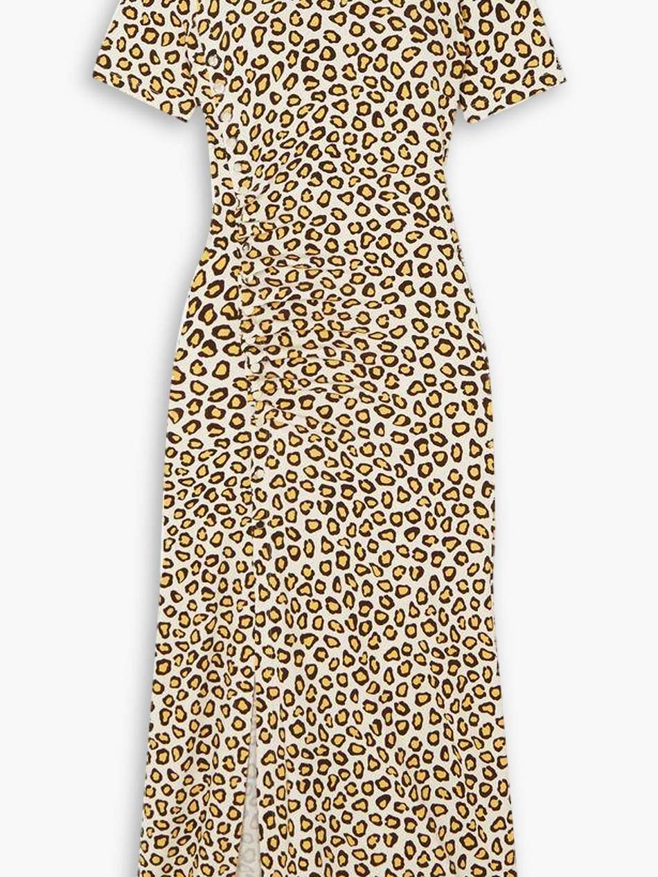 ruched leopard-print jersey midi dress