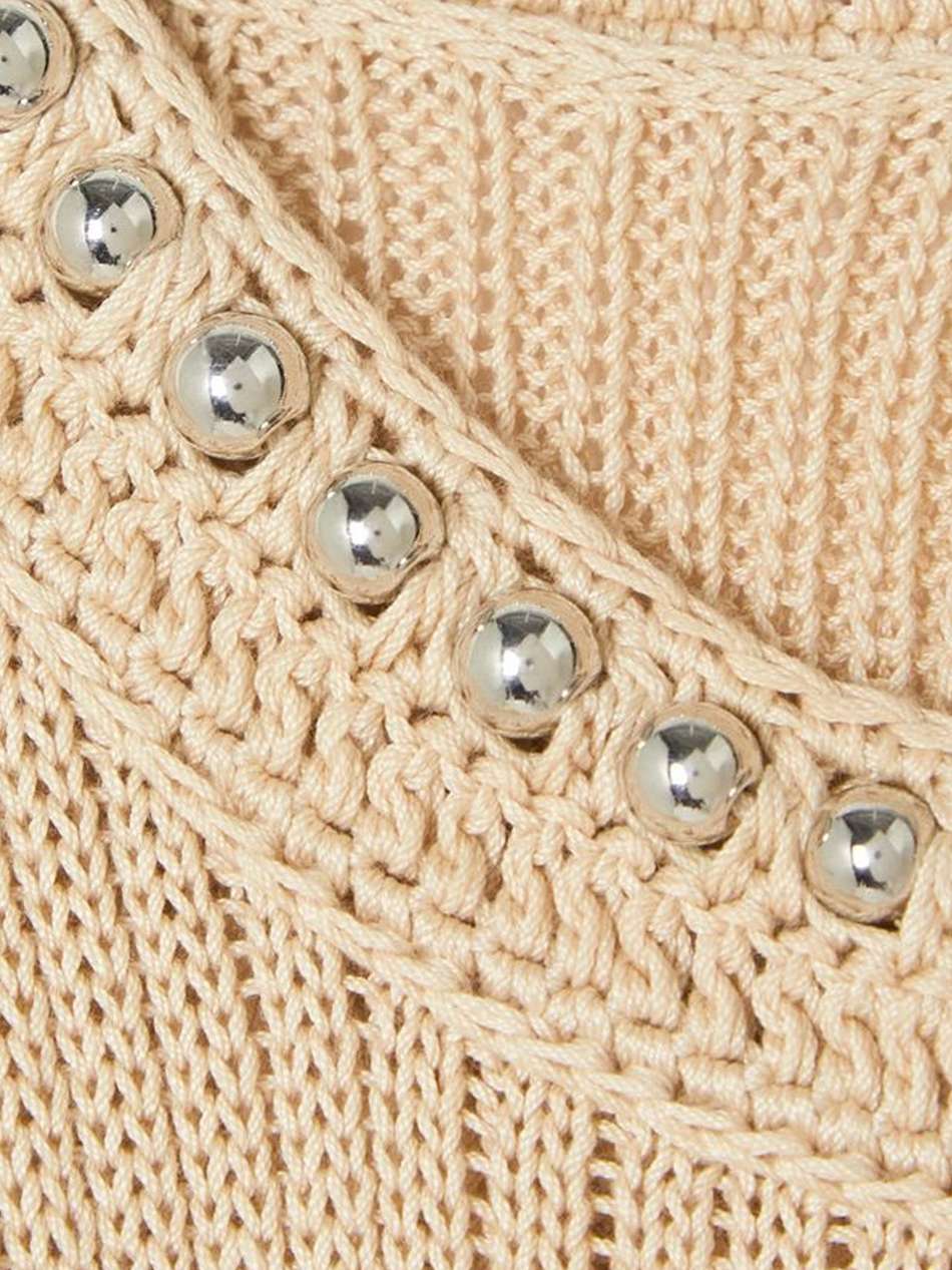 embellished open-knit cotton mini dress