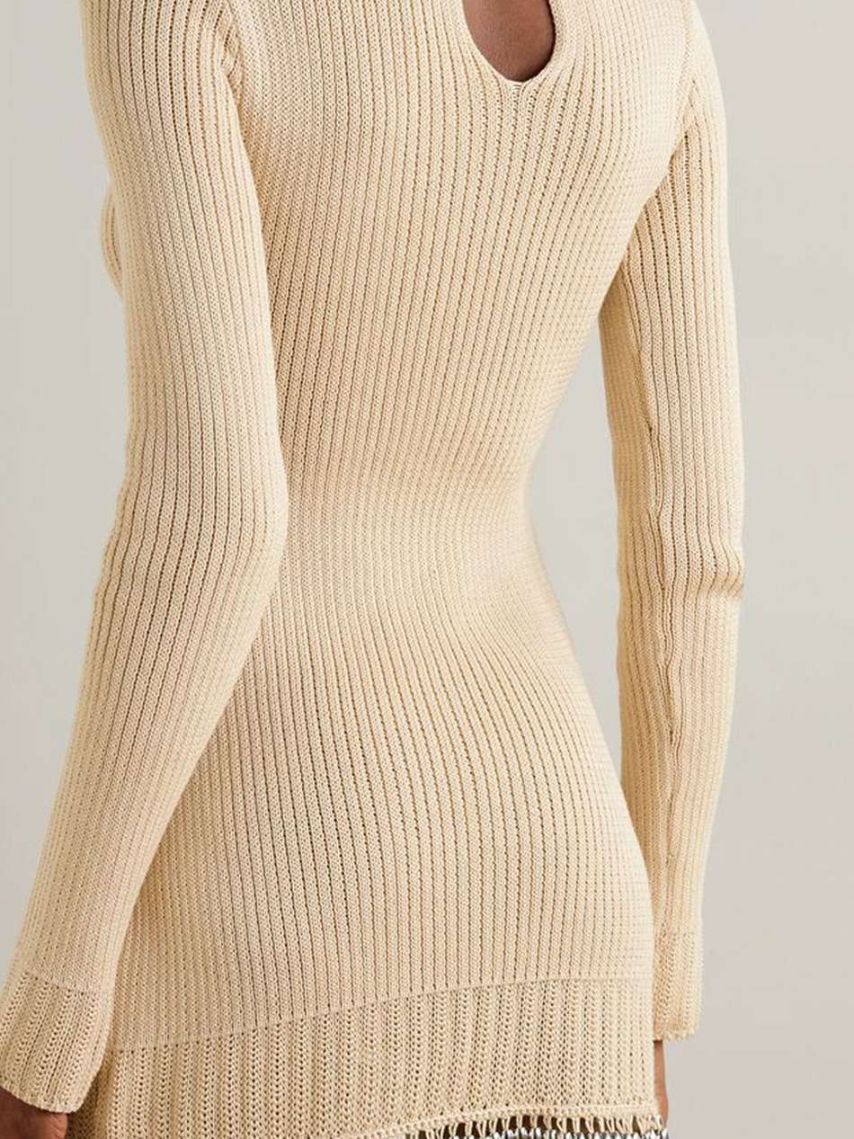 embellished open-knit cotton mini dress