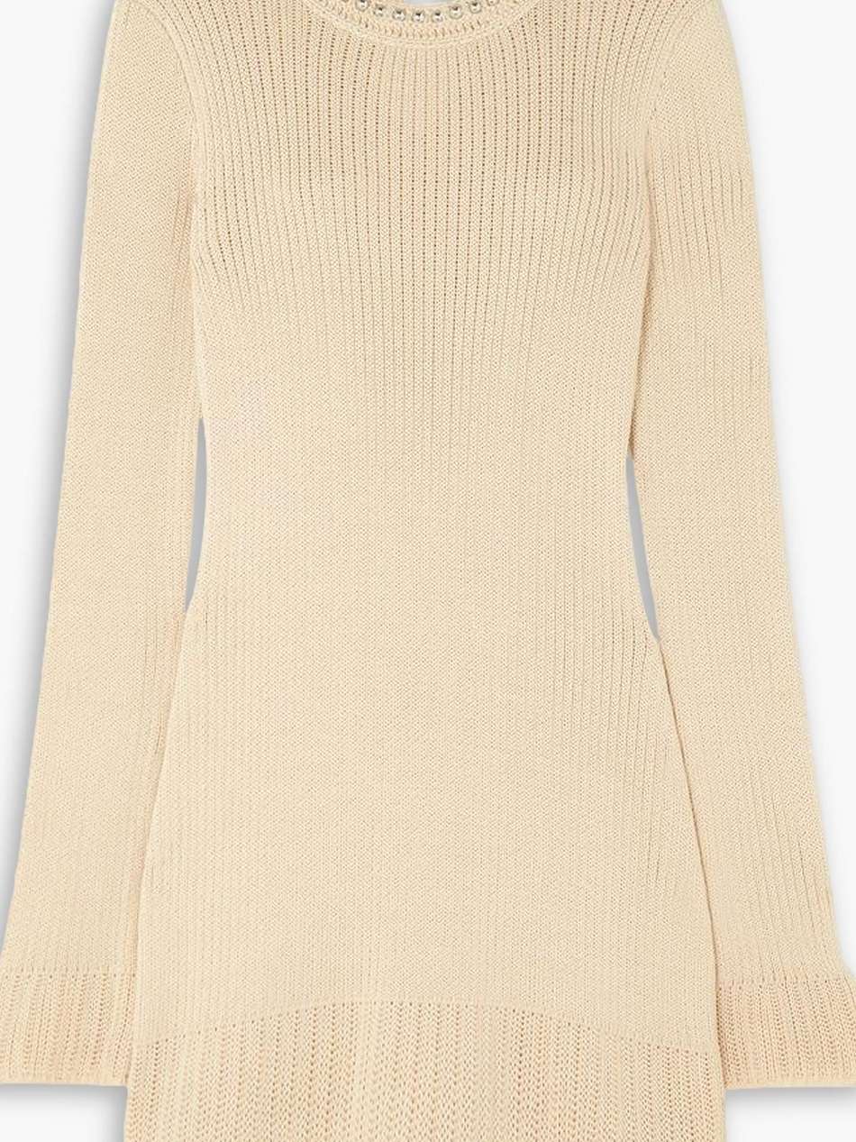 embellished open-knit cotton mini dress