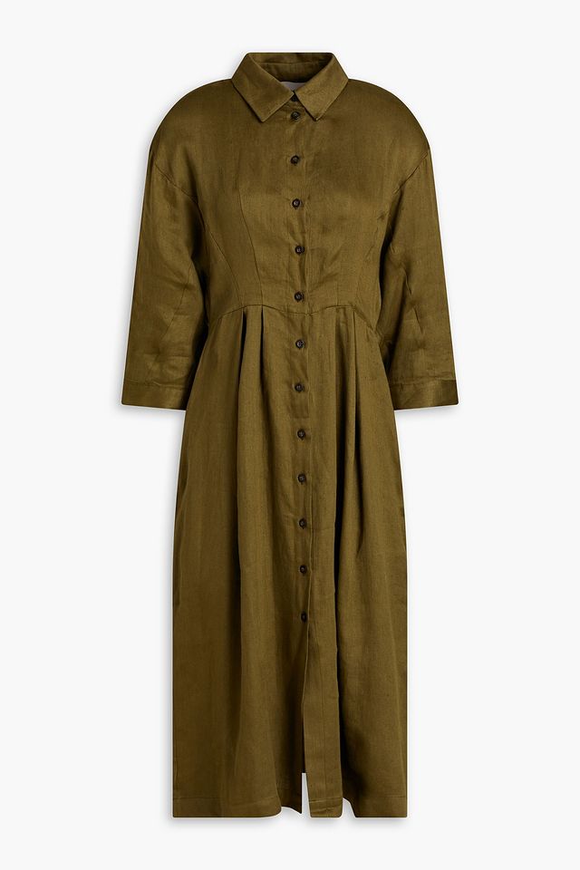 The New York pleated organic linen midi dress