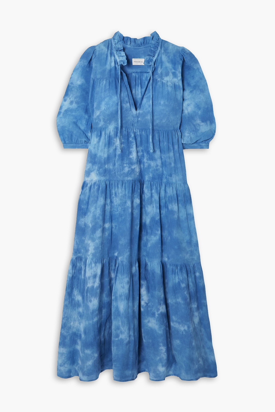 HONORINE Giselle tiered tie-dyed crinkled cotton-gauze midi dress