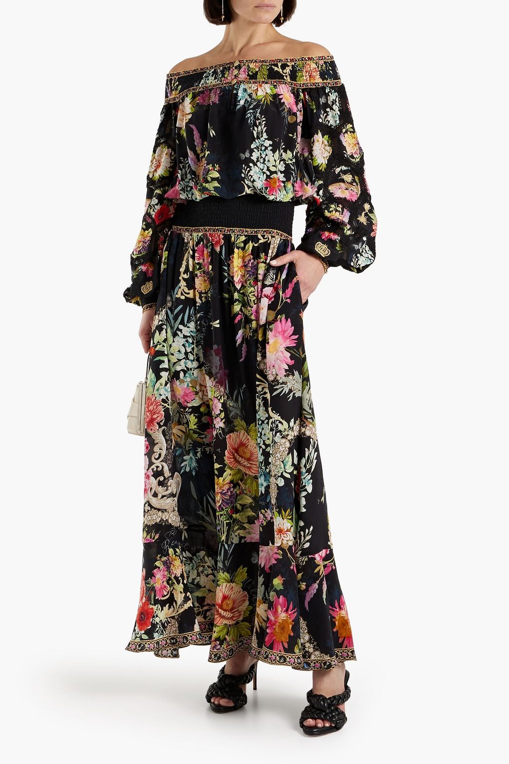 CAMILLA Off-the-shoulder crystal-embellished floral-print silk-chiffon maxi dress