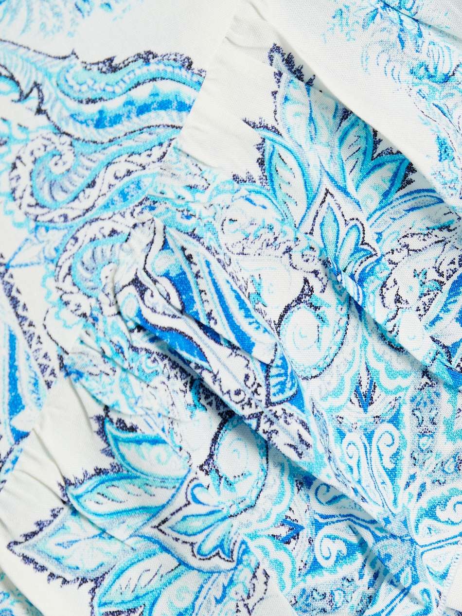 ruffled printed voile mini wrap dress