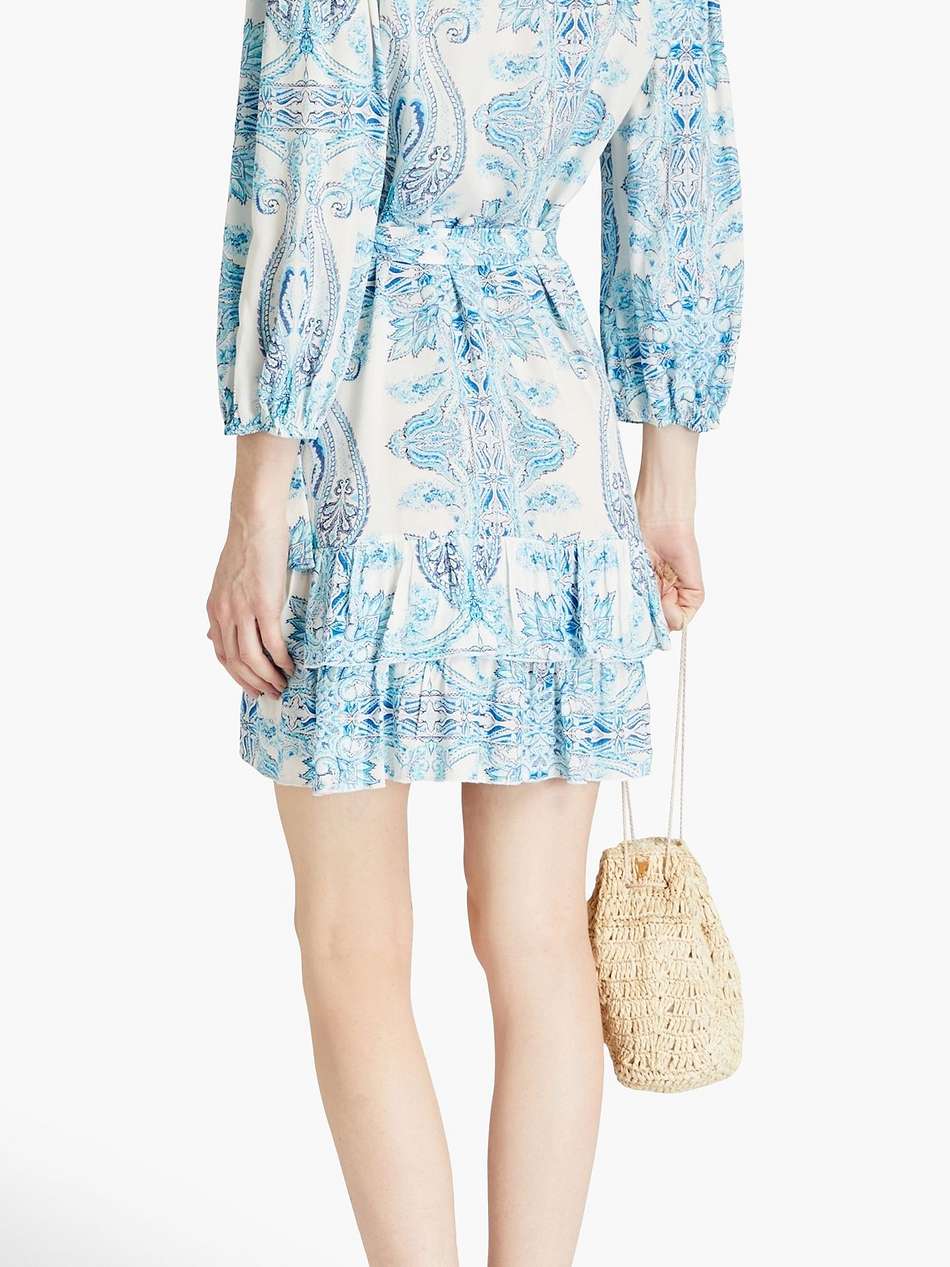 ruffled printed voile mini wrap dress