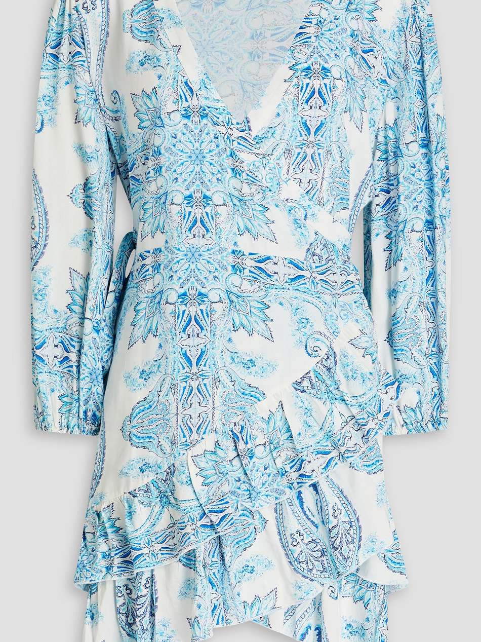 ruffled printed voile mini wrap dress