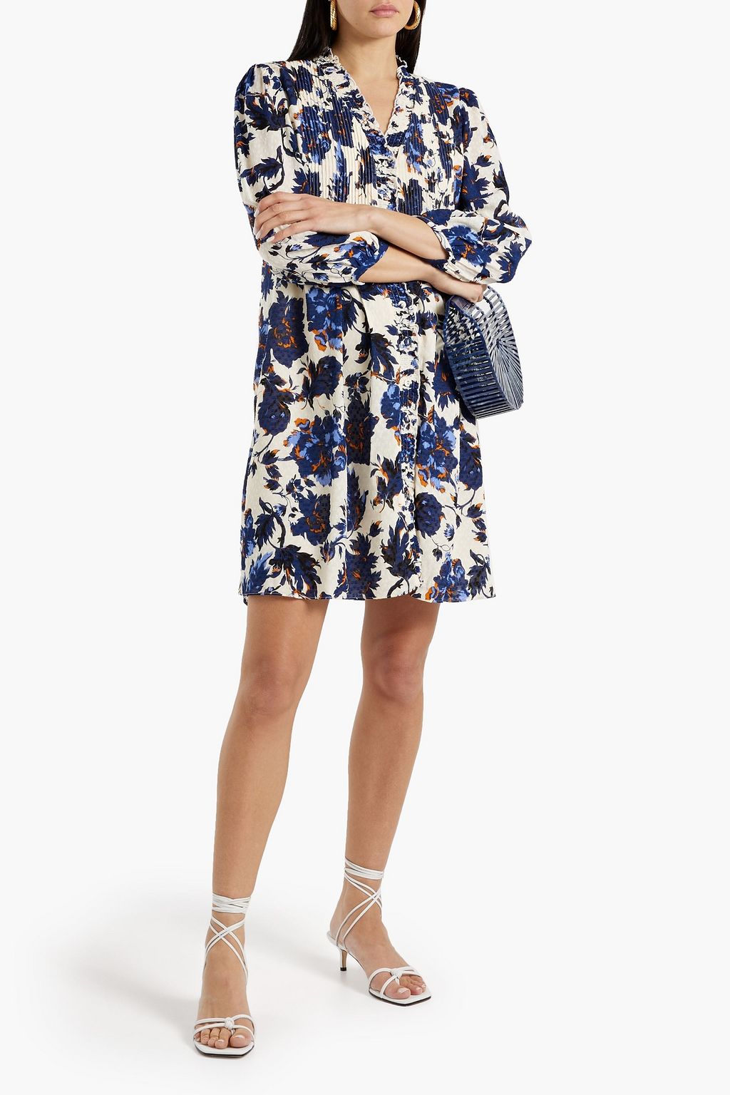 DIANE VON FURSTENBERG Layla pintucked floral-print fil coupé chiffon mini shirt dress