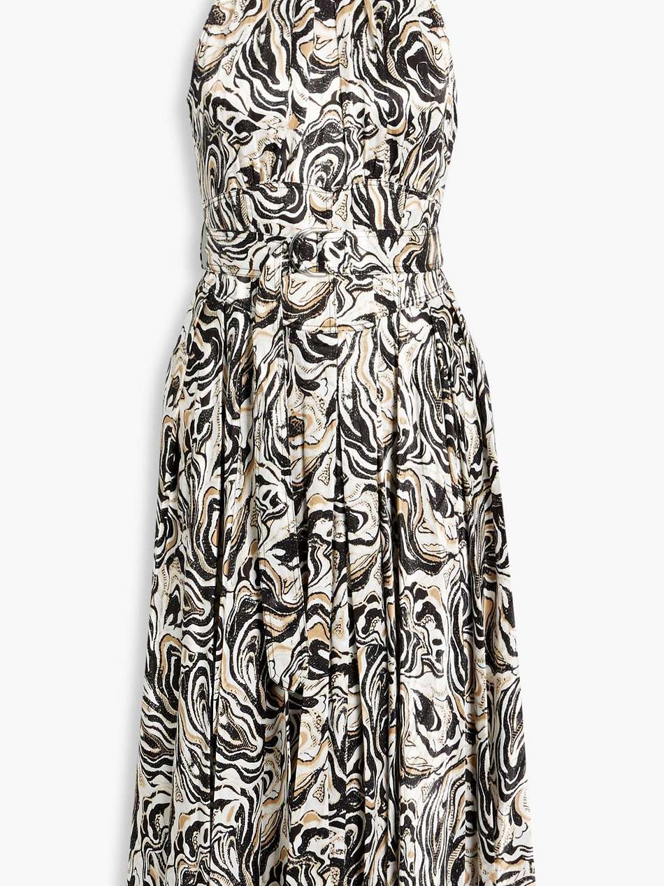 nicola pleated printed satin-jacquard midi dress