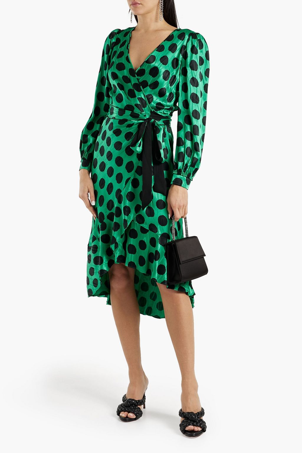 DIANE VON FURSTENBERG Porto fluted polka-dot satin-jacquard wrap dress
