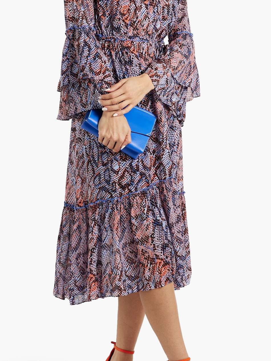 elora ruffled snake-print chiffon midi wrap dress