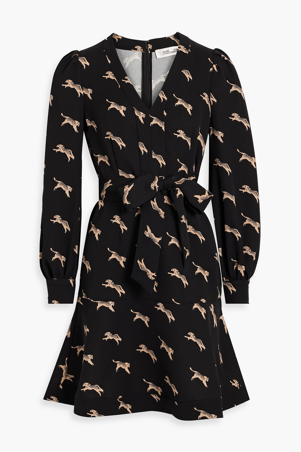 Diane Von Furstenberg Santiago Belted Printed Cady Mini Dress In Black |  ModeSens