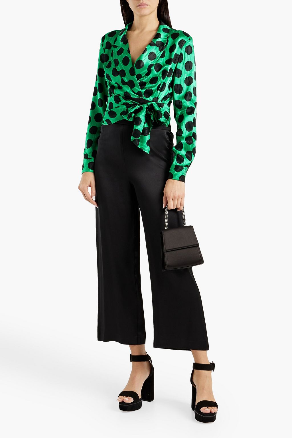 DIANE VON FURSTENBERG Vera wrap-effect polka-dot satin-jacquard blouse