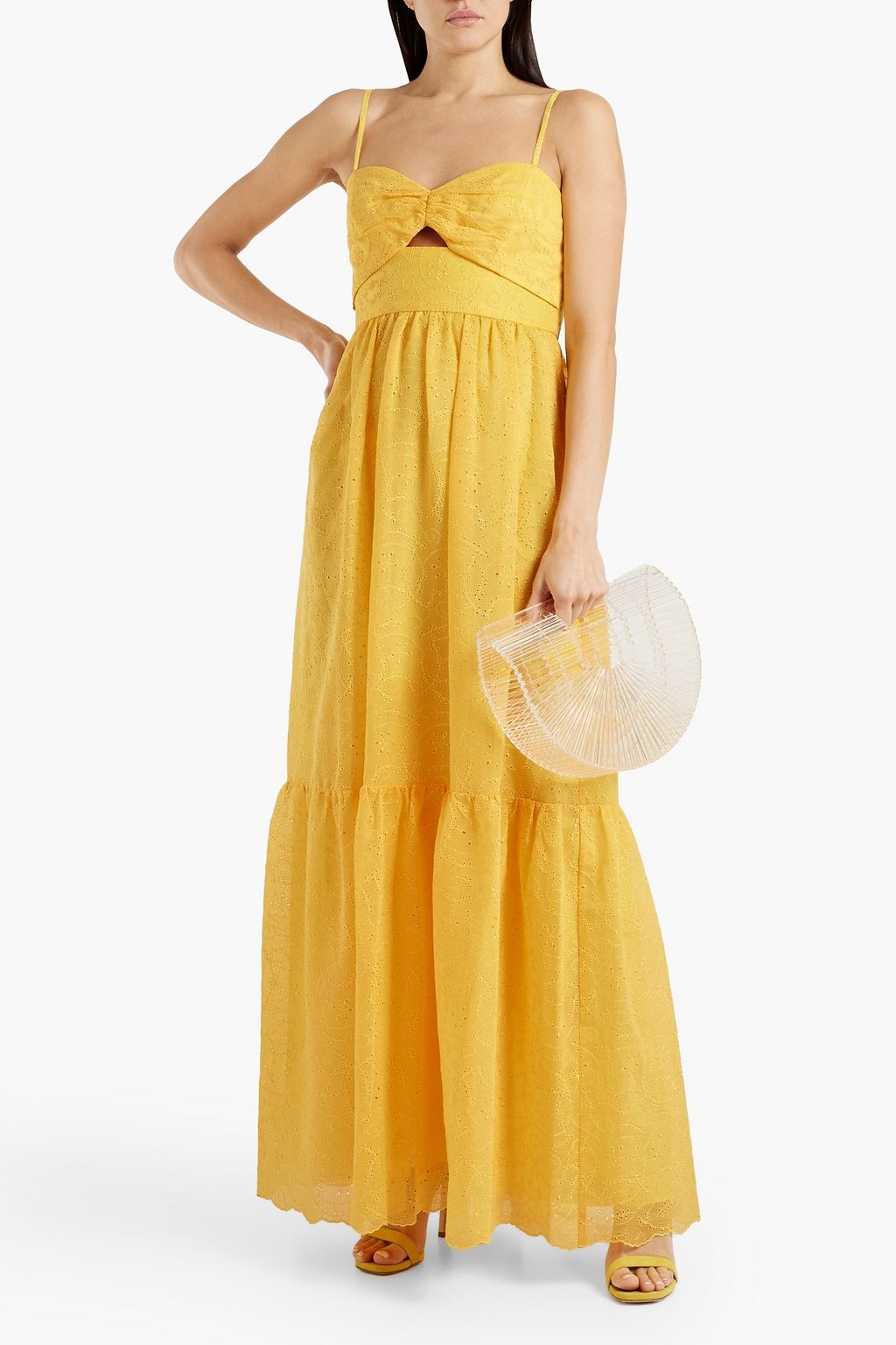 ML MONIQUE LHUILLIER Gathered cutout broderie anglaise maxi dress | THE ...