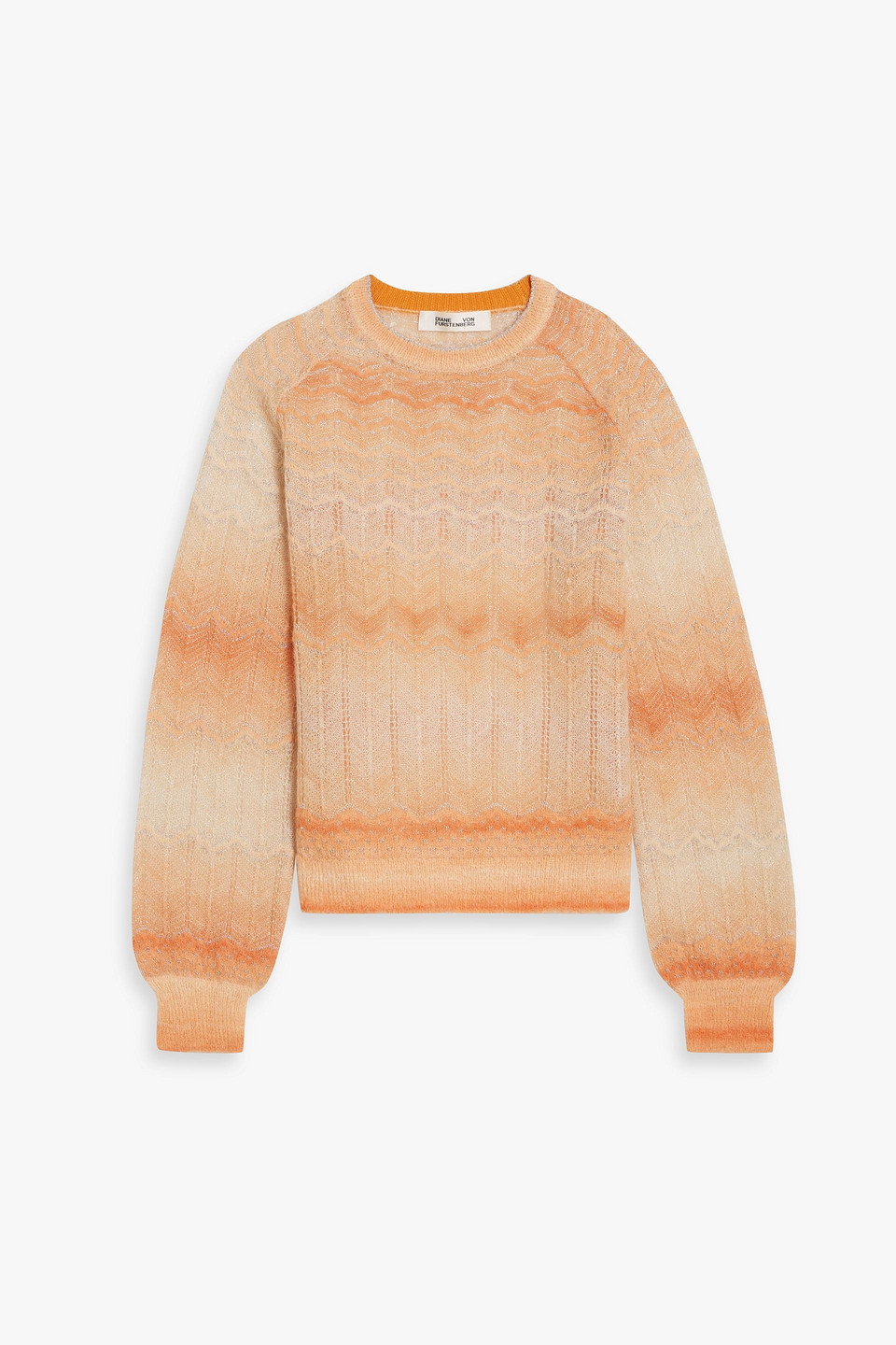 Diane Von Furstenberg Jandina Metallic Dégradé Crochet-knit Sweater In Pastel Orange