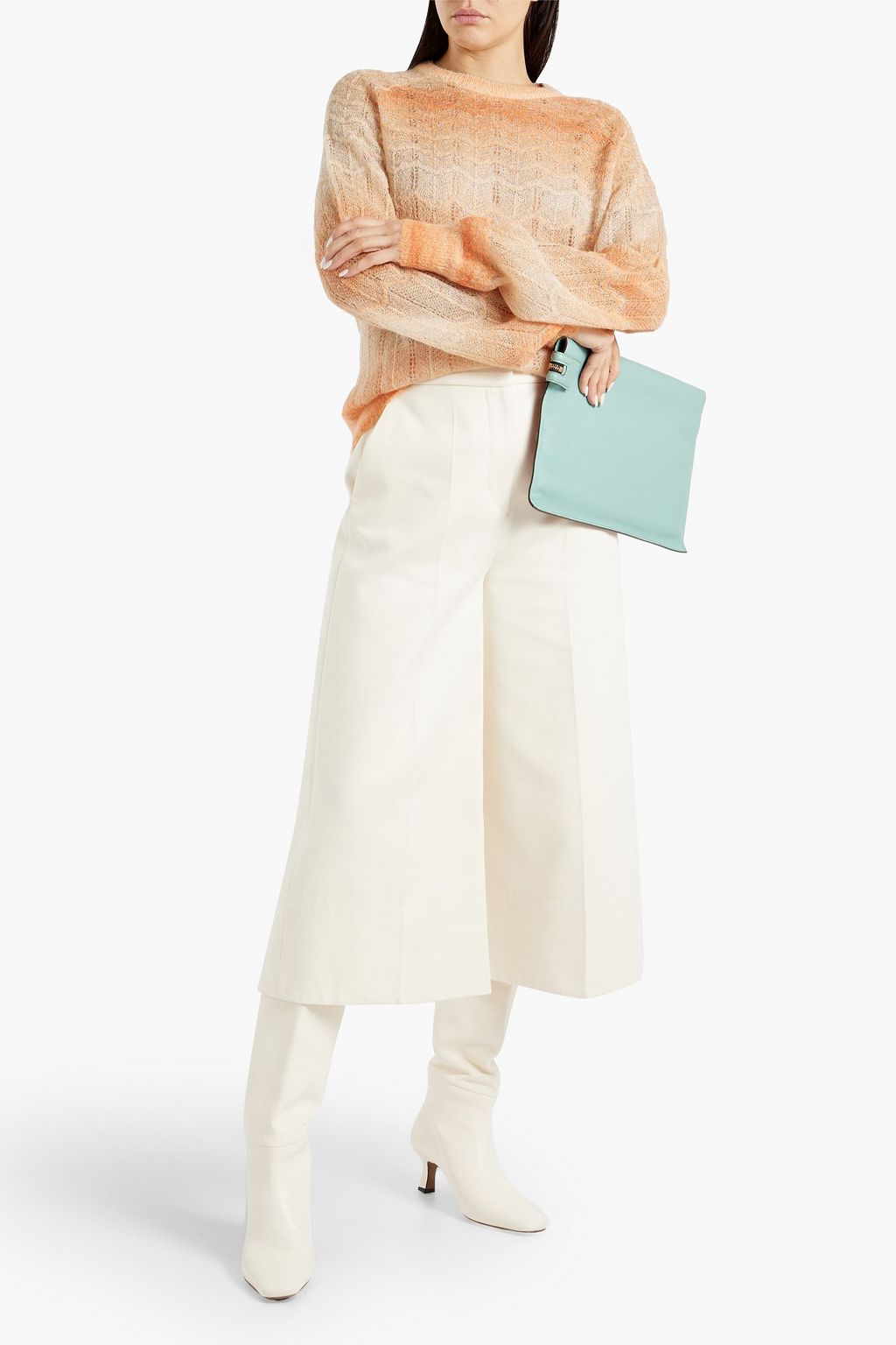 DIANE VON FURSTENBERG 메탈릭 스트라이프 크로셰 니트 스웨터