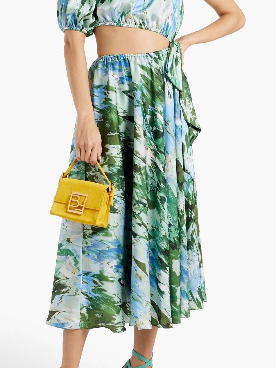 one-shoulder cutout printed satin-twill midi dress