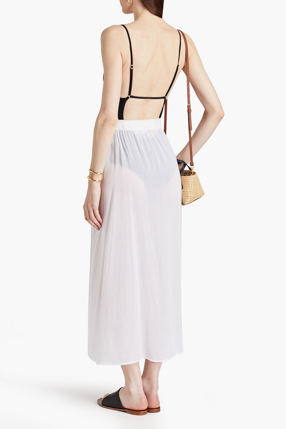 Melissa Odabash Devlin Gathered Voile Midi Wrap Skirt In White